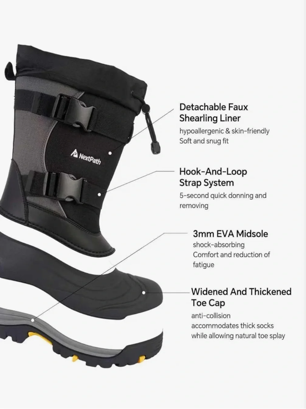 NWT NextPath Insulated Waterproof Winter Snow Work Removable Liner Boots